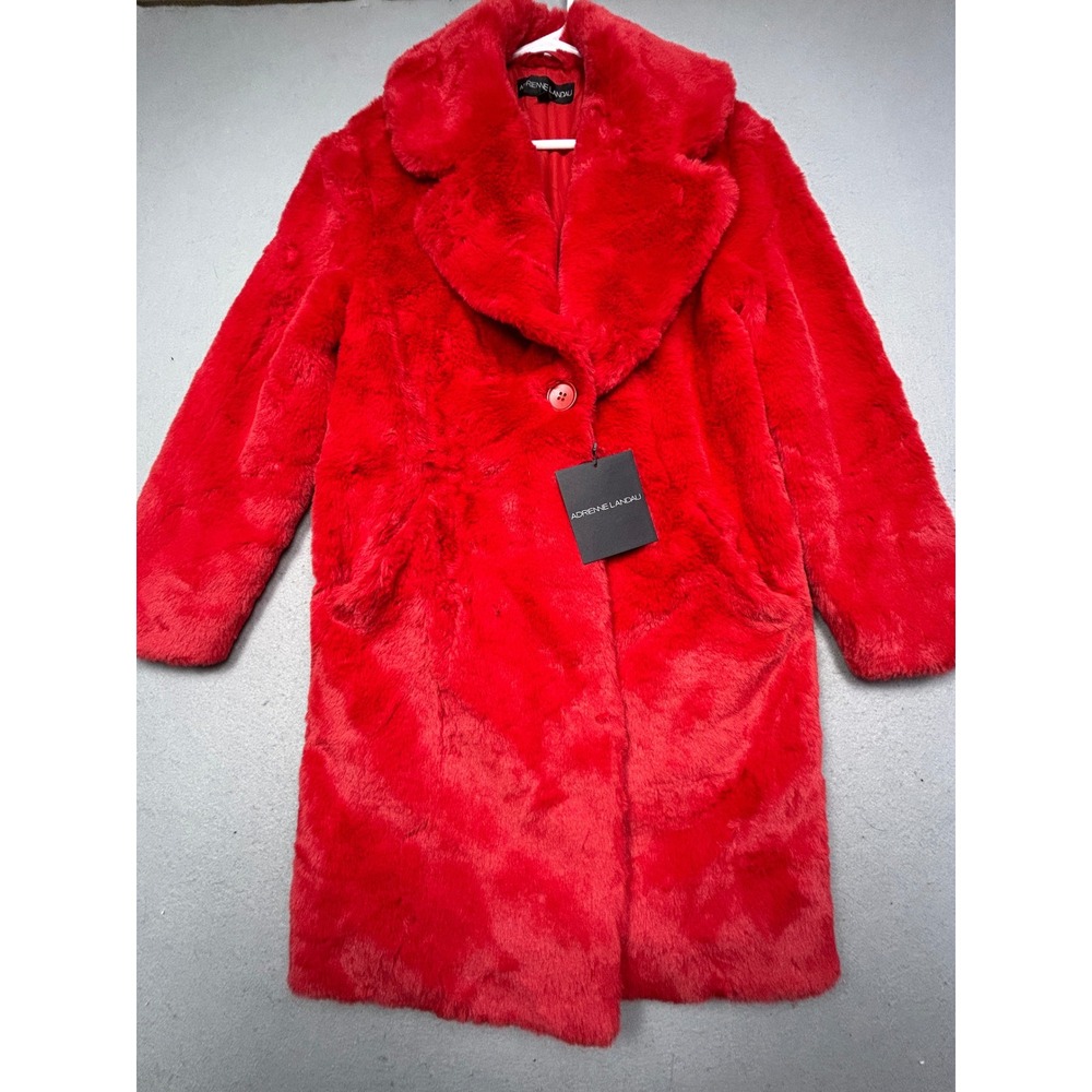 Adrienne Landau Faux Fur Coat Polyester Red XS Womens
